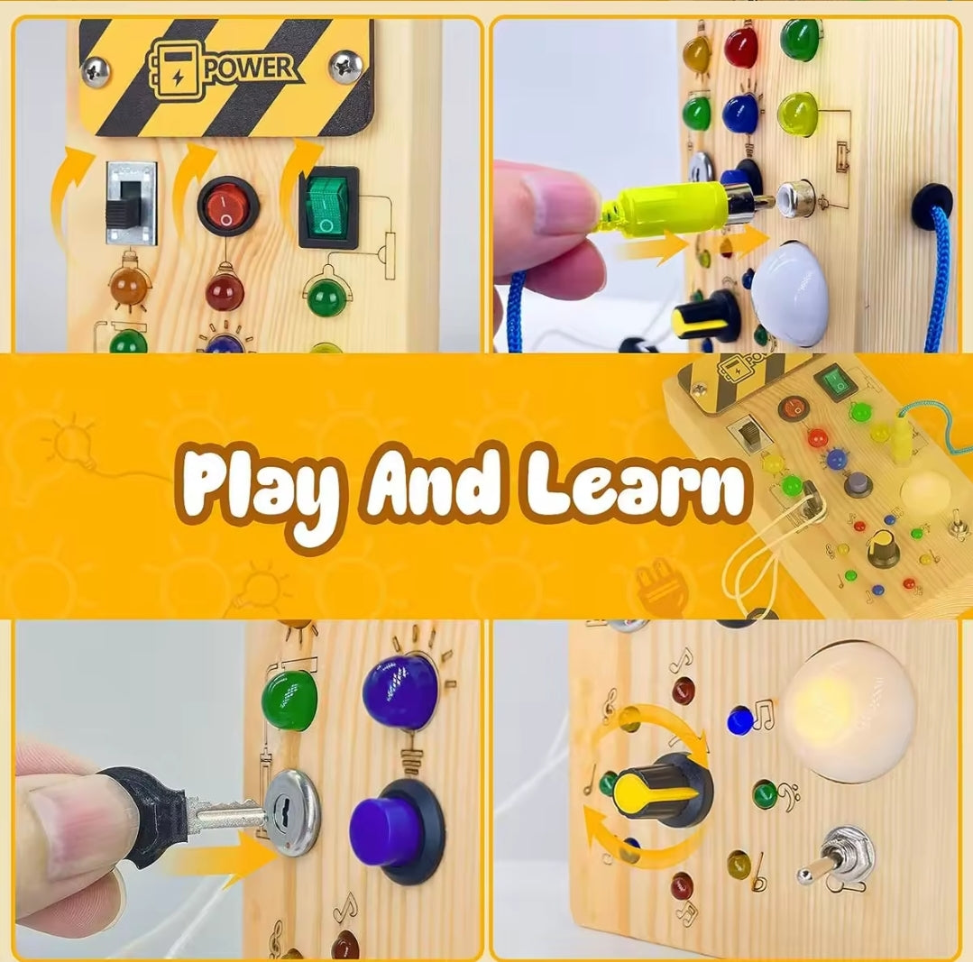 Montessori Wooden Busy Board - Sensory Activity Toy with LED Lights