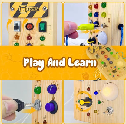 Montessori Wooden Busy Board - Sensory Activity Toy with LED Lights