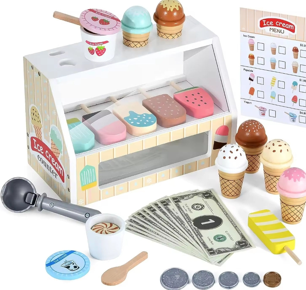 Montessori Wooden Ice Cream Counter Playset