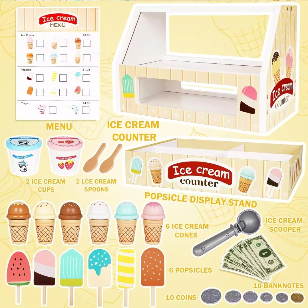 Montessori Wooden Ice Cream Counter Playset